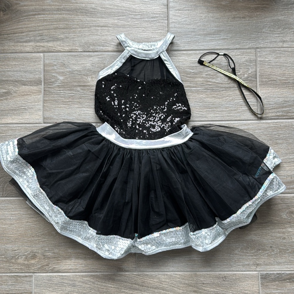 Curtain Call Girls Black Dance Dress with Headband